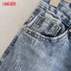 Tangada Fashion Femmes Ripped Jeans Pantalon Long Pantalon Boy Ami Style Pockets POSTONS PANTAL FEMME 4M190 210609