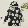 Spring and Autumn Fashionable Daisy Print Allover Hooded Sweatshirt Dress Kids Girl es Long-Sleeve 210528