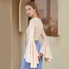 [EAM] Women Orange Lace Temperament Short T-shirt Round Neck Long Flare Sleeve Fashion Spring Autumn 1DD8046 210512