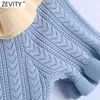 Женщины сладкие оборками Питер Pan Woll Polectory Blue вязание короткий свитер женское шикарное Ruched летние пуловеры топы SW712 210416
