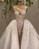 White D kwiatowa suknia ślubna koronkowe aplikacje iluzja syrena warstwy Ruffles szat de soiree turecki couture Dubai Abendkleider Bridal Suknie