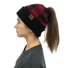 New style ladies plaid ponytail woolen CC cap, fashionable European and American curled edge warm knitting warm earmuff head hat