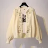 H.SA Dames Gebreide Fashion Cardigan Lente Herfst Lantaarn Mouw Borduurwerk Bloemen Losse Tops Harajuku Vrouwelijke Sweater 210417