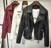 2023 automne hiver femmes Pu cuir vestes Punk moto motard épaissir Zip Rivet perles poches revers cou femme manteaux épissé court survêtement SMD006