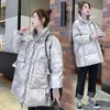 新しい冬の女性パーカーファッション光沢のある布厚の防風の暖かいジャケットコートの外出雪摩耗ジャケットS-XL 210422