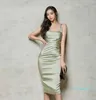 Elegante Neo Mint Formal Party Dress Seda Silk Spaghetti Strap Square Collar Sem Mangas Bodycon Long Midi Dress Club