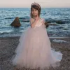 Kız elbiseler çay uzunluğu plaj çiçek kızlar 2022 Dantel Pageant doğum günü kısa kollu düğün resmi kıyafet