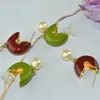 S925 aiguille moderne bijoux rouge vert émail boucles d'oreilles 2022 nouvelle tendance Vintage perle naturelle boucles d'oreilles pour les femmes cadeau