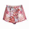 Za Hög midja blommigryck sommar shorts kvinnor vintage elastisk midjeband knäppas upp kort byxor kvinna chic sida ventiler 210621