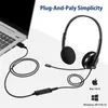 USB Headset Computer Headphone with Noise Cancelling Mic Plug and Play for PC Home Office Call Center Phone Earphone for Laptop