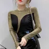 Vêtements coréens Bureau à manches longues Top Solid O-Cou Silm T-shirt Femmes Vêtements noirs Harajuku Plus Taille 7301 50 210427