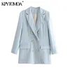 여성 패션 오피스 착용 더블 브레스트 블레이저 코트 빈티지 긴 소매 백 통풍구 여성용 겉옷 세련된 탑 210416