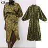 Klkxmyt Za Dress Women Fashion Animal Pattern Printed Vintage Three Quarter Sleeve Button-up Female Dresses Vestidos 210527