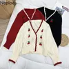 Damen Strick T-Shirts Neploe Chic Kirschpullover Mantel Süße Vintage gestrickte abgeschnittene Strickjacke Herbstkleidung V-Ausschnitt lose koreanische Sueter Tops F