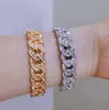 Miami Cuban Bracelet Rhinestone Alloy Link Chain Bracelets Hip Hop Fashion Punk Jewelry Gold Color Charm Bracelets Bangles Q0719