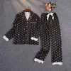 Lisacmvpnel婦人夏のツーピーススーツパジャマアイスシルクサテンの薄い外観プリントレースPajamas 211112