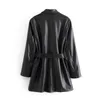 Giacca da donna in similpelle moda bavero manica lunga PU giacca da donna temperamento allentato nero con cintura chic top femminile 210507