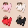 2020 Winter Children Girls And Boys Clothing Sets Warm hooded Duck Down Jacket Coats + Trousers Waterproof Snowsuit Kids Baby Clothes 690 X2