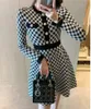 Designer Womens dress autumn clothes sweater casual long skirt clothing Knitted A-line skirts women knit Plaid printing girl warm Long sleeve dresss Asian size S-L