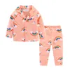 Mudkingdom pojkar tjejer pyjamas set callared långärmad söt tecknad höst toddler pajama barn Sleepwear print barn kläder 211023