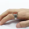 Кластерные кольца 925 Серебряные серебряные мужчины кольцо с большим красным натуральным ониксом Стоун Винтаж Тайский для мужчин Женщины Турецкие украшения