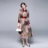 spring summer fashion Women's Maxi Dress Vintage Floral Print turn down collar long Sleeve Sashes Casual 210531