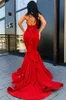 Meerjungfrau Sexy Prom Kleider 2021 High Neck Vintage Satin Paare Mode Abend Formale Kleider Roter Teppich Tragen Custom