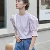 Summer Korean Chic Sweet Women Shirt Cotton Fashion Casual Blouses Tops Female Puff Sleeve Women Clothing Pullover Tops 210401