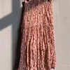 Старинные шифоновые цветочные печатные плиссированные MIDI юбка женщин эластичная высокая талия длинные юбки лето элегантная женская нижняя улица 210412