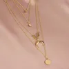 2021 collana a catena Collier ciondolo in oro con disco in metallo in lega di luna multistrato per donna collare per gioielli femminile di nuova tendenza