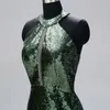 2022 Bling Green Sequined Cocktail Party Dresses Short High Halter Open Back Graduation Homecoming Dress Evening Prom Mini