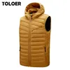 2021 Men's Vest Spring Winter New Down Vest Casual Waistcoat Men's Sleeveless Jacket Warm Overcoats Hat Detachable Plus Size 4XL Y1103