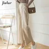 Jielur Fashion Wide Leg Pants Women Cotton Linen High Waist Solid Color Pockets Black Khaki Trousers S-XXL Spring 210925