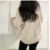 Qooth Chic Winter Spring Women Casual Sweater Full Sleeve Pullovers Twisted Stickad Loose Midi Length Jumper Qt276 210518