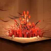 Yellow Orange Floor Lamps Garden Art Decoration Outdoor Hand Blown Glass Flower Trees Sculpture for Villa Home Hotel 20 Inches