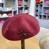 Sonbahar Kış Yün El Yapımı Boncuklu Çiçekler Lady Bere Şapka Kadın Eğlence Ressam Şapka