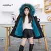 -30Degree Kids fur coat 2020 new Children's parka Teen Girl Long coat Children's clothing rex rabbit fur+raccoon fur collar 3-12 H0909