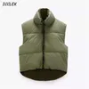 Kvinnors Waistcoat Parkas Jackor Mujer Coat Femme Vest High Neck Puffer Gilet ArmyGreen Zipper Reversible Gilet Winter Warm Coat 210928