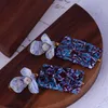 Europäische und amerikanische große Marke Schmuck Mode Harz Blume Inlay blau geometrisch quadratisch Persönlichkeit übertriebene Ohrringe baumeln Kronleuchter