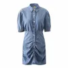 Nomikuma jeans jurk vrouwen stretch taille mini jurken lente zomer korte mouw turn-down kraag Demin vestidos 6F350 210427