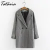 Tataria Plus Size Wool Blend Coat for Women Winter Long Coats Female Elegant Turn-down Collar Outwear Jacket Loose Warm 210514