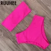 Ruuhee hoge taille neon bikini vrouw bandeau badpak mayo push up badmode tube top sexy twee stuk zwembroek voor vrouwen 210630