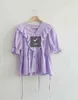 Wiosna Vintage Purple Shirt Kobieta Oversize Topy Z Krótkim Rękawem Dziewczyny Bluzka Lato Plus Rozmiar Kobiety Bluzki Femme Blusas 210417