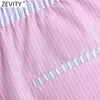 Women Fashion Patchwork Striped Print Casual Summer Shorts Ladies Chic Elastic Waist Pink Color Pantalone Cortos P1029 210416