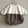 Baby Girl Bodysuits Leopard Print Plush Fashion Pattern Splicing Package Little Girls Clothing 210702