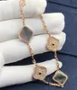 Diamond bracelet between four leaf clovers Gold silver rose gold three color chain Order can be noted Jewelry Women gifts With box