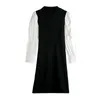 PERHAPS U Women Black White Patchwork O Neck Puff Long Sleeve Sexy Mini Dress Spring Sheath D1724 210529