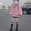 Winter japonês mulheres casual punk streetwear jaqueta solta bolsos de mangas compridas com capuz tamanho grande moda vintage harajuku 210818