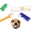 Ensemble de dentifrice et brosse à dents pour chien, brosse Double face avec long manche incurvé, nettoyage des dents des animaux de compagnie.