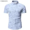 Rose Floral Tryckta män Sommarklänningskjorta Casual Slim Fit Mens Kortärmad T-shirts Knapp Up Chemise Homme Dagliga Män Kläder 210524